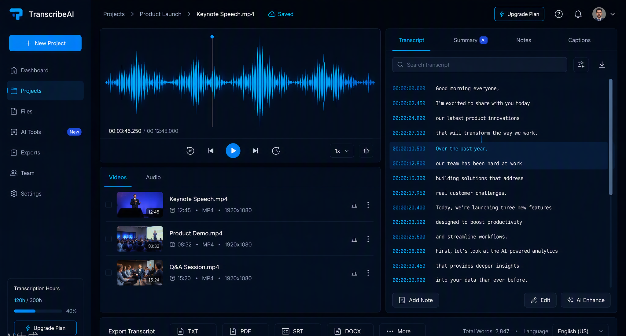 VoxWise — L’IA qui extrait et transcrit vos vidéos.